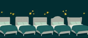 Tweepersoonsbedden op een rijtje