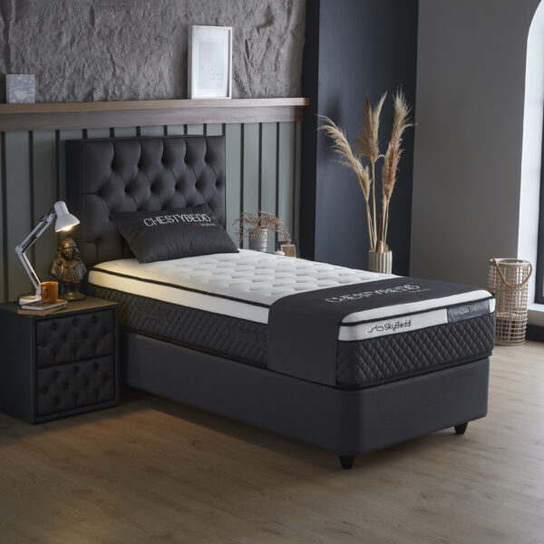 Opbergboxspring Chestybedd Antraciet 90x200 - Eenpersoons