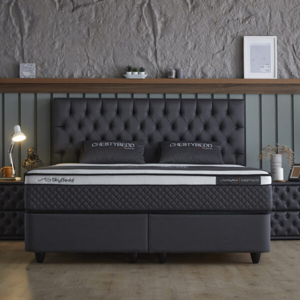 Opbergboxspring Chestybedd Antraciet 160x200